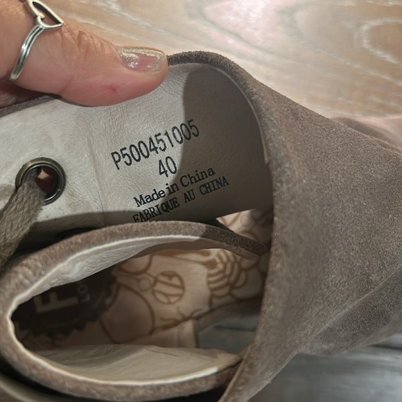 FLY LONDON Yema Taupe Suede Lace Up Wedge Booties Tan Platform - Picture 5 of 6